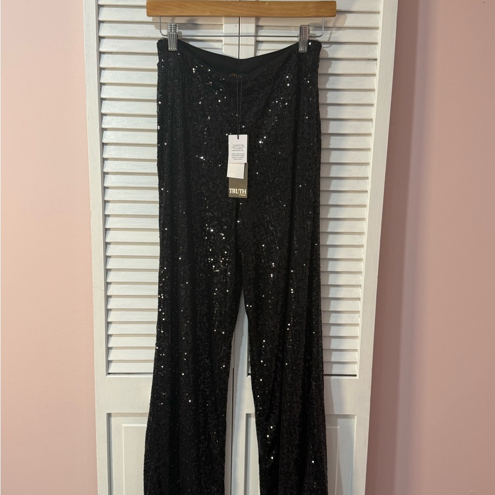 Trendy Black Sequin Wide Leg Pants